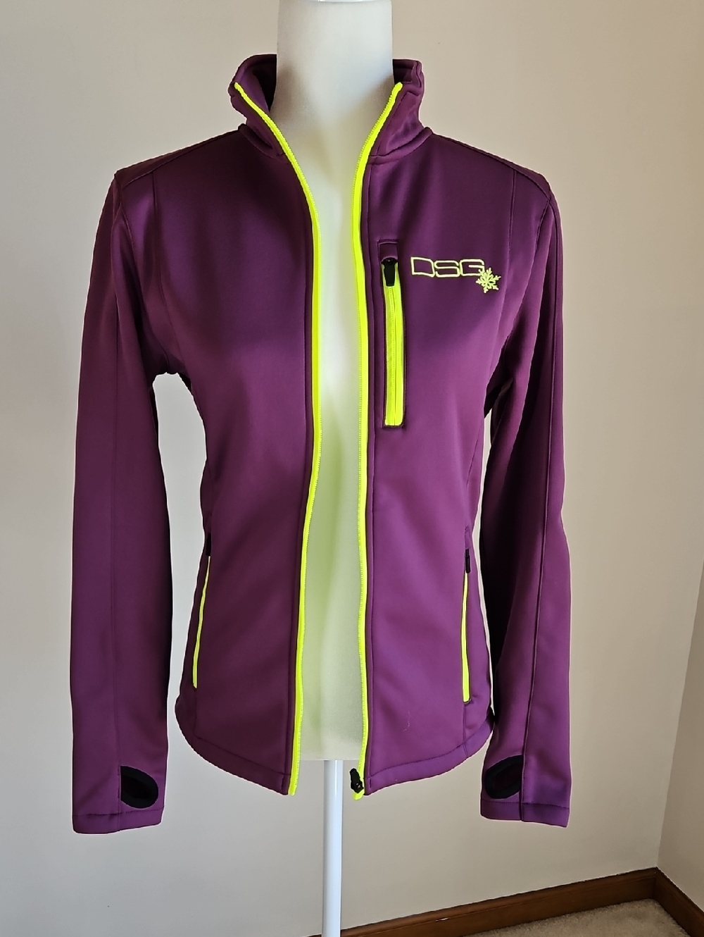 DSG Zip Fleece Lined Jacket Purple Neon Trim Outdoor Gorpcore Pockets SZ S